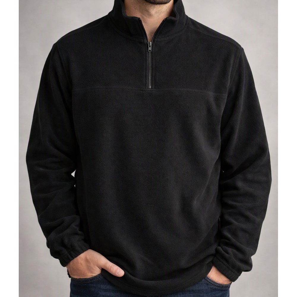 Croft & Barrow Mens Black Quarter Zip Fleece Pullover Mock Neck Large RN73277